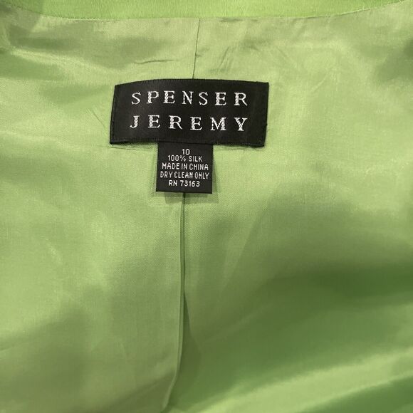 Silk Women’s size 10 Green Open Front Jacket Lined Evening - Picture 6 of 7